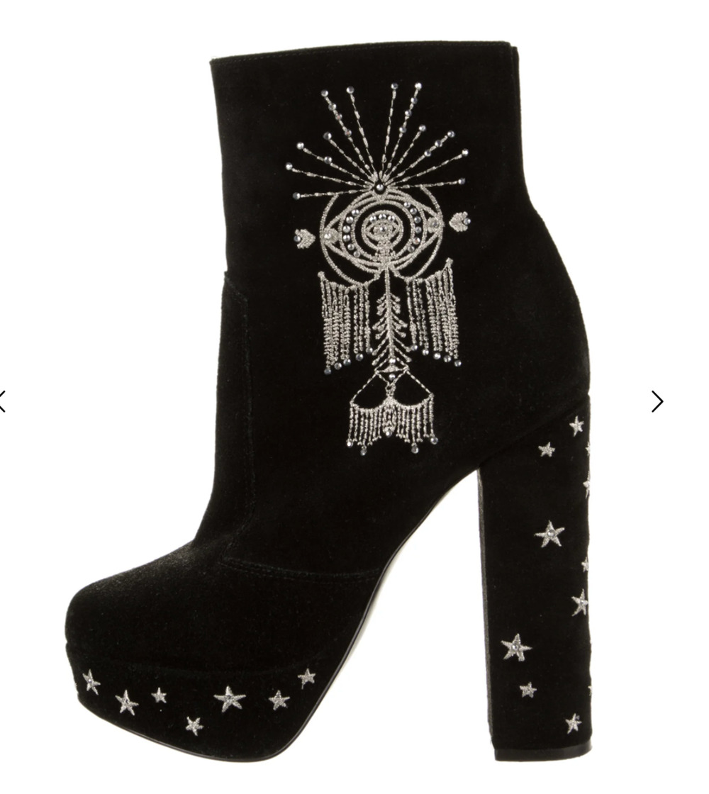 Camilla Embroidered Crystal Silver Star Third Eye Tribal Suede Platform Boots